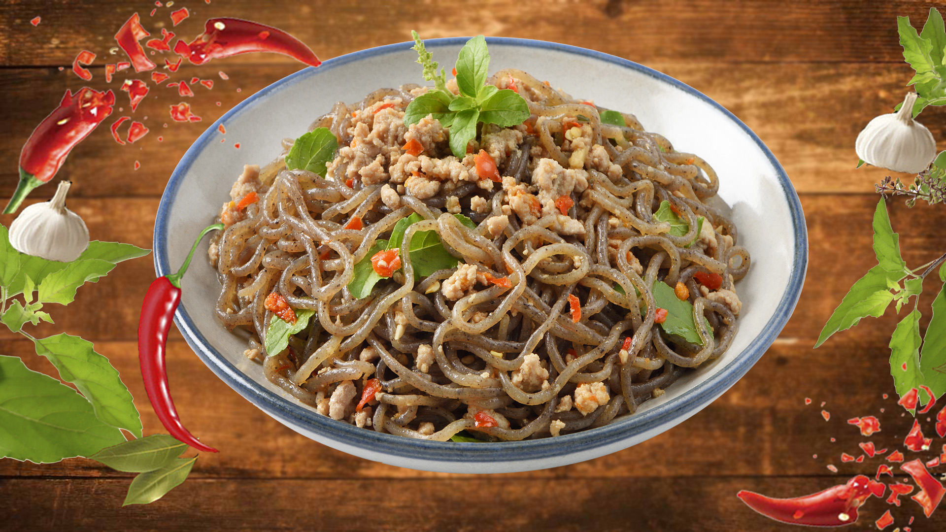 Stir Fried Basil Konjac Noodle With Minced Pork » Sahachol Food Supplies